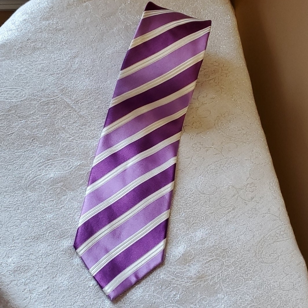 Stafford purple/white striped silk neck tie